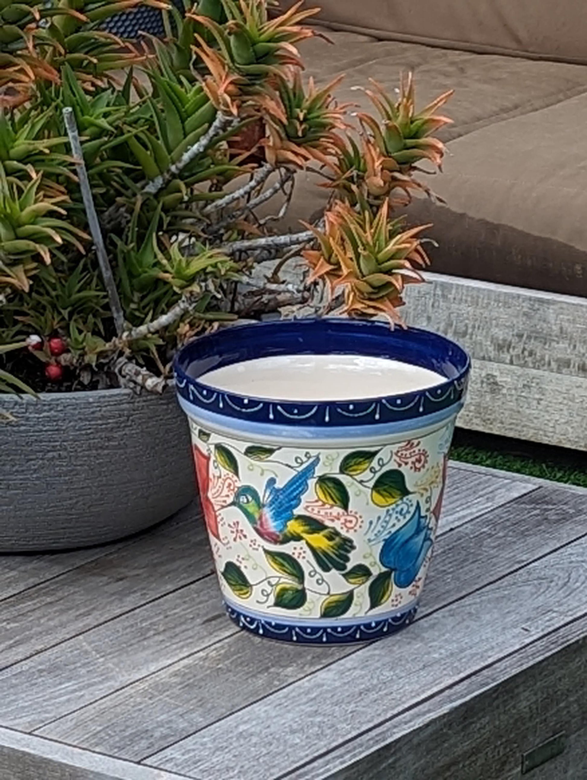 Hummingbird Flower Pot is Round Ceramic Planter Handmade in Mexico for Outdoor Garden Decor, Indoor Home Decor, Ships 3 - 25 - LUV2BRD - Little Red General Store