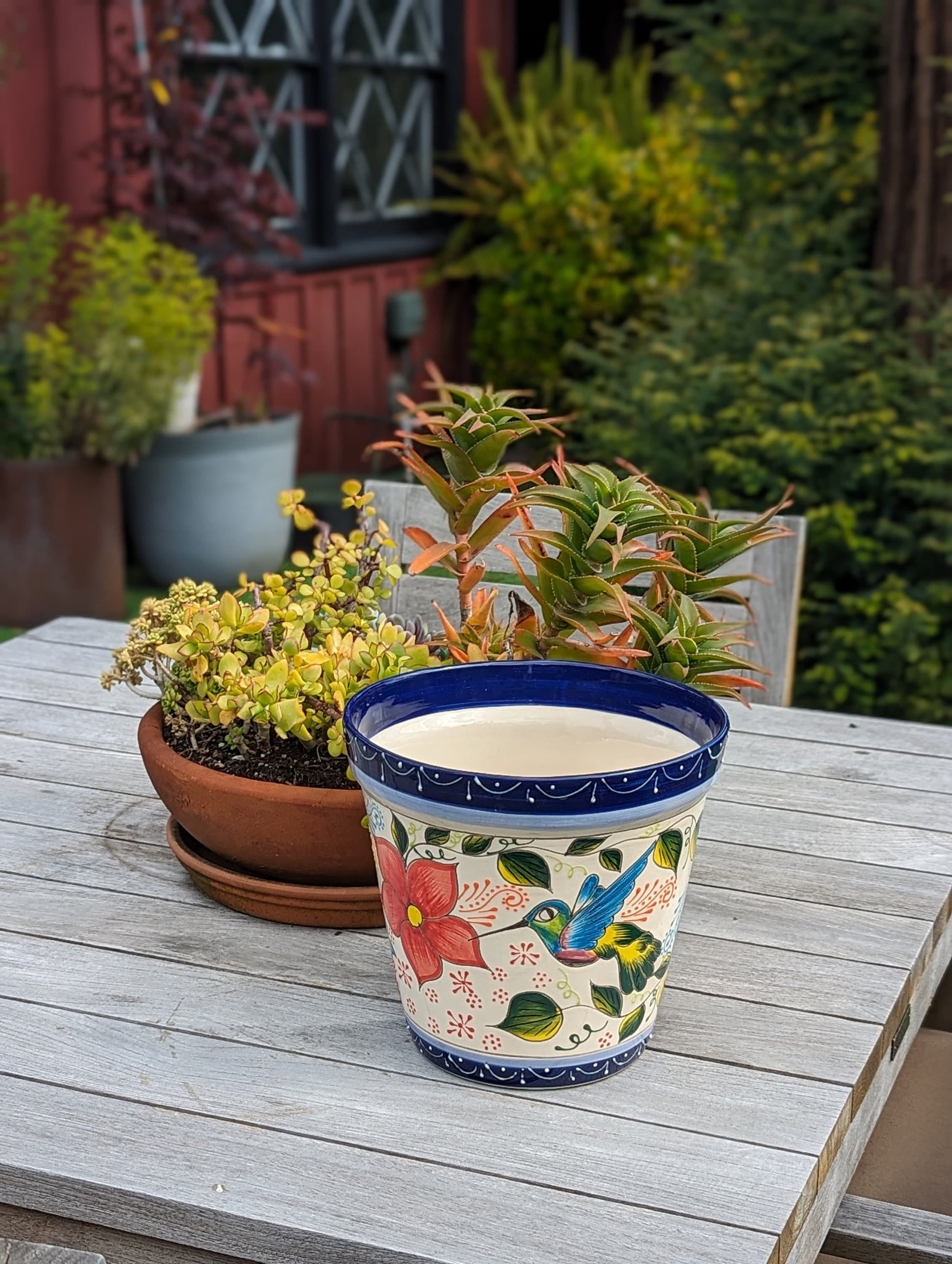 Hummingbird Flower Pot is Round Ceramic Planter Handmade in Mexico for Outdoor Garden Decor, Indoor Home Decor, Ships 3 - 25 - LUV2BRD - Little Red General Store