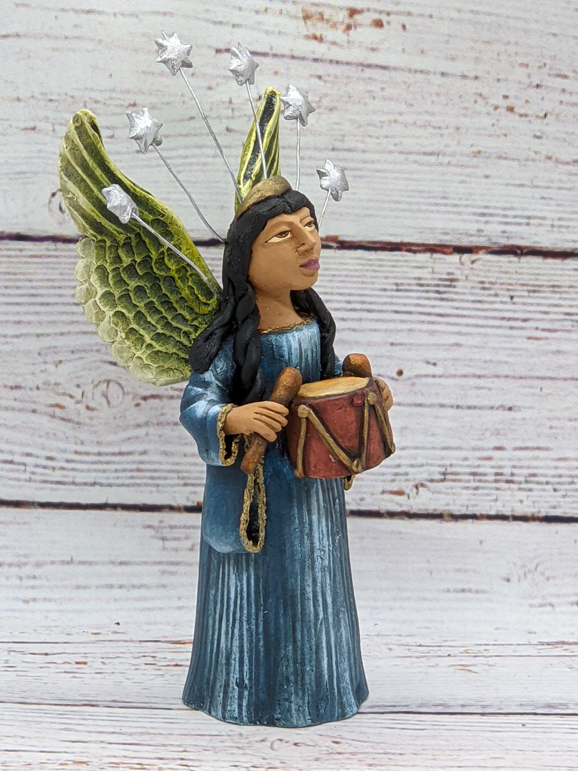 Angel with Drums, Angel Home Decor, Handmade Angel Art from Oaxaca Mexico, Original Sculpture, Christmas Decoration - LUV2BRD - Little Red General Store
