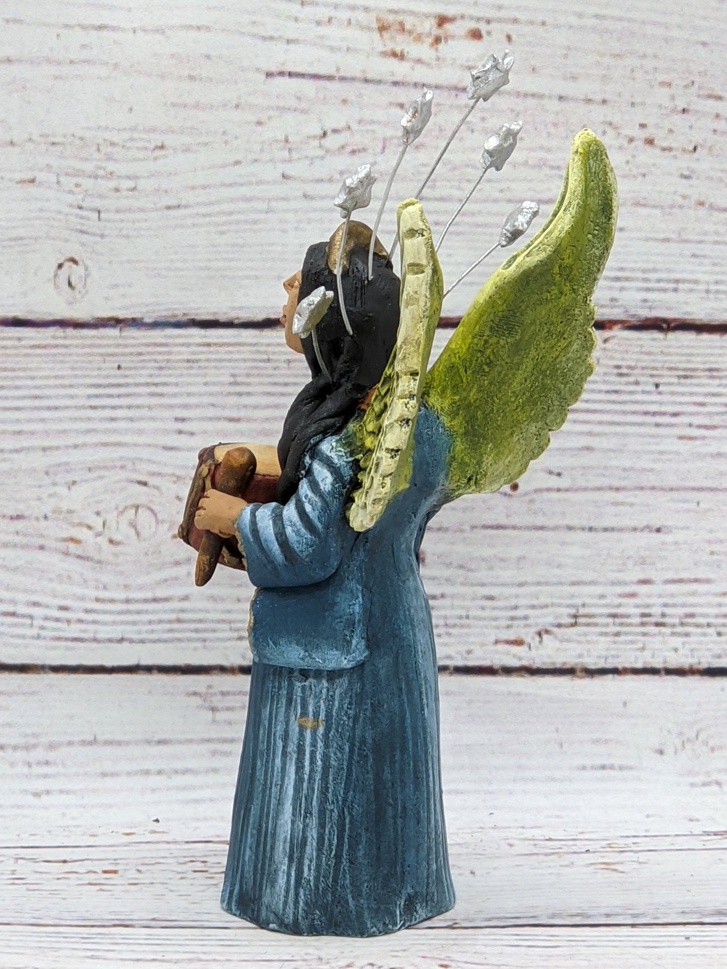 Angel with Drums, Angel Home Decor, Handmade Angel Art from Oaxaca Mexico, Original Sculpture, Christmas Decoration - LUV2BRD - Little Red General Store