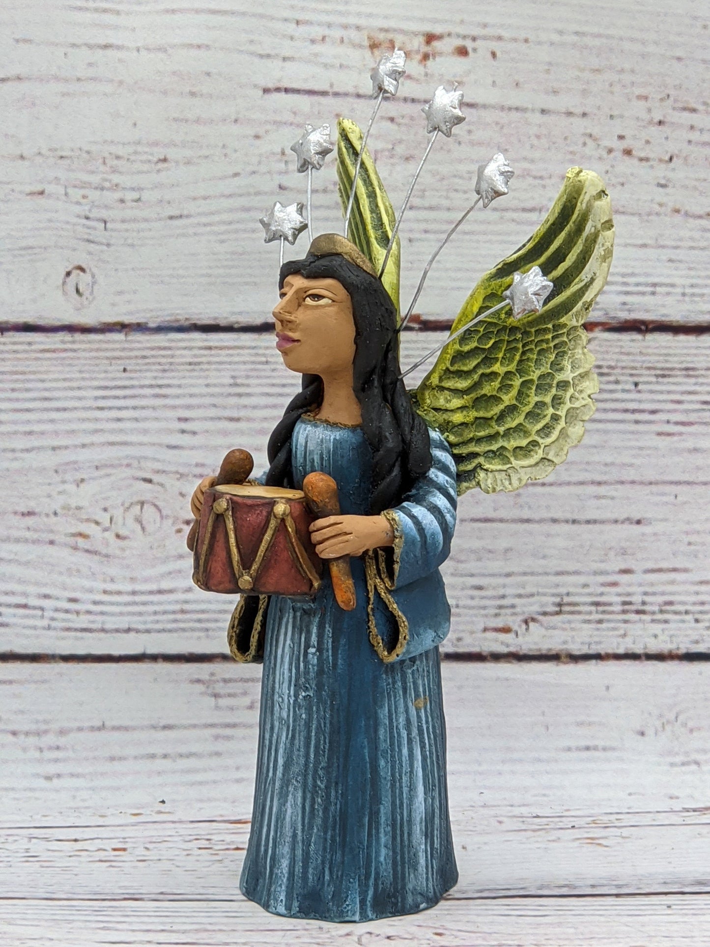 Angel with Drums, Angel Home Decor, Handmade Angel Art from Oaxaca Mexico, Original Sculpture, Christmas Decoration - LUV2BRD - Little Red General Store