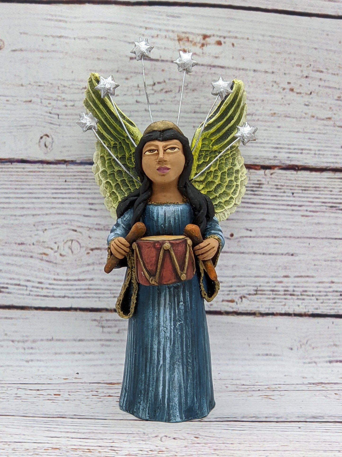 Angel with Drums, Angel Home Decor, Handmade Angel Art from Oaxaca Mexico, Original Sculpture, Christmas Decoration - LUV2BRD - Little Red General Store