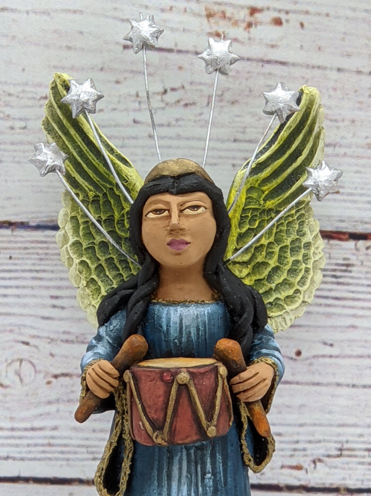Angel with Drums, Angel Home Decor, Handmade Angel Art from Oaxaca Mexico, Original Sculpture, Christmas Decoration - LUV2BRD - Little Red General Store