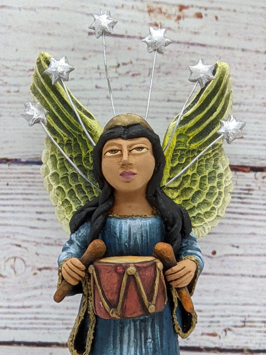 Angel with Drums, Angel Home Decor, Handmade Angel Art from Oaxaca Mexico, Original Sculpture, Christmas Decoration - LUV2BRD - Little Red General Store