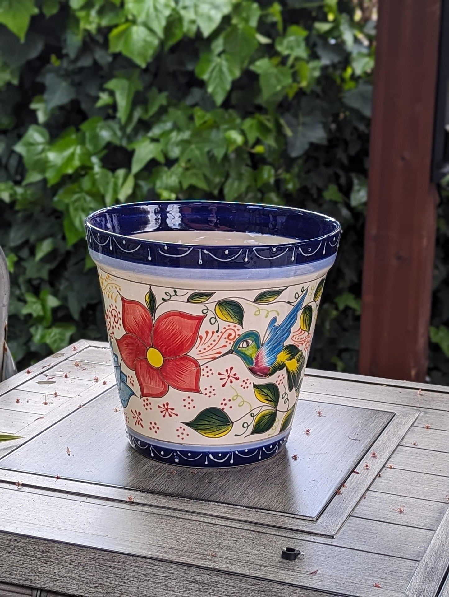 Hummingbird Flower Pot is Round Ceramic Planter Handmade in Mexico for Outdoor Garden Decor, Indoor Home Decor, Ships 3 - 25 - LUV2BRD - Little Red General Store