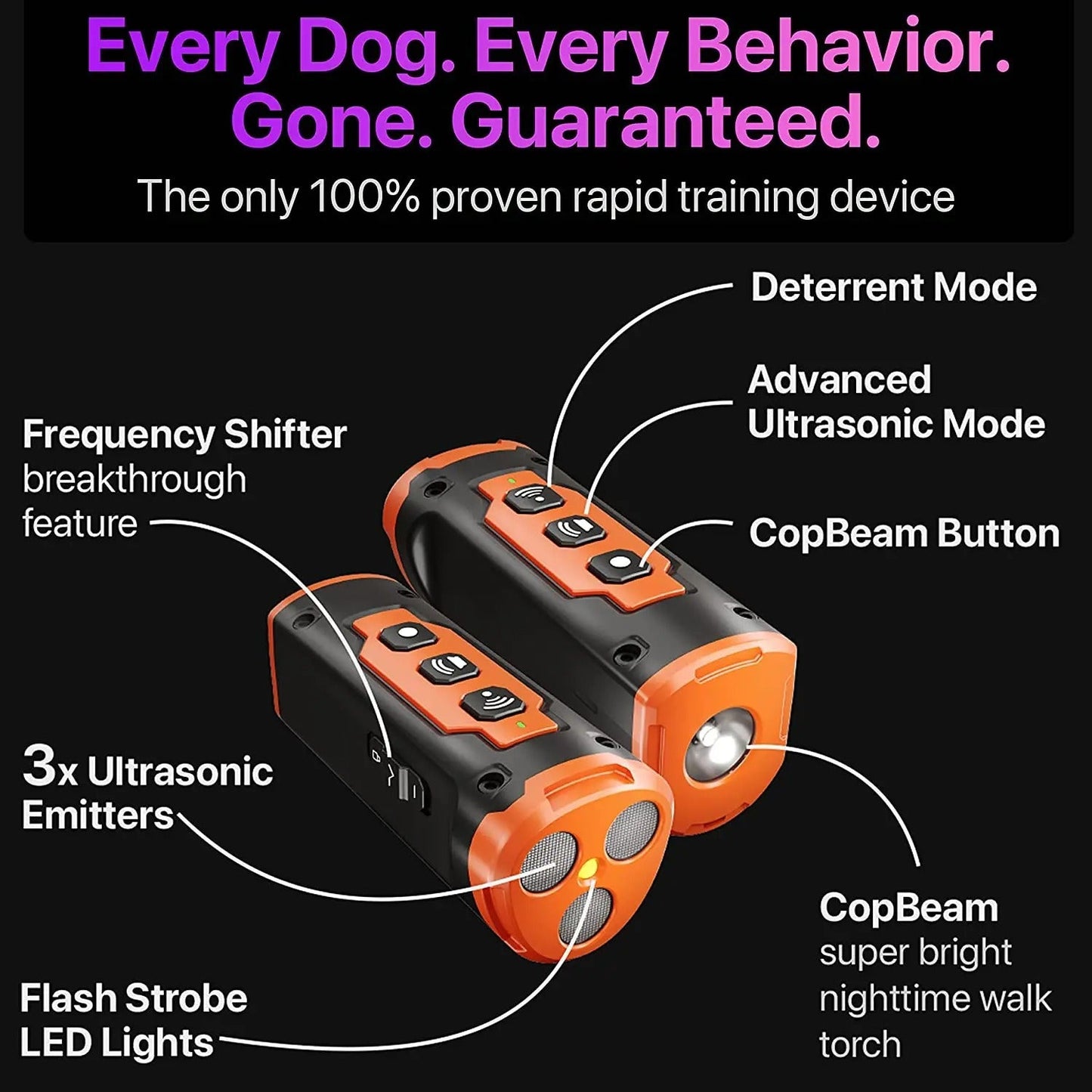 Ultrasonic Bark Deterrent – Rechargeable Dog Repeller Device with LED Flashlight