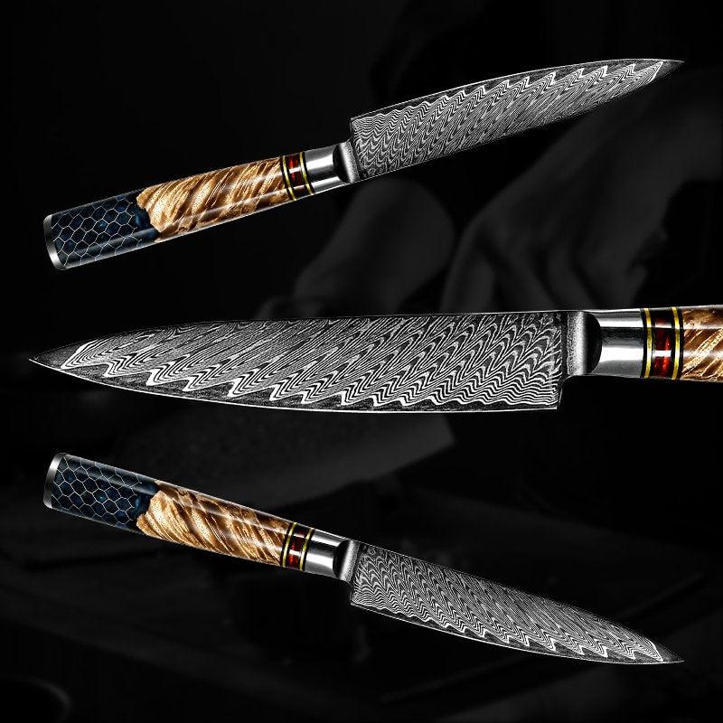 Maverick VG10 Chef Knife Damascus Petty Knife with Exotic Olive Wood Handle