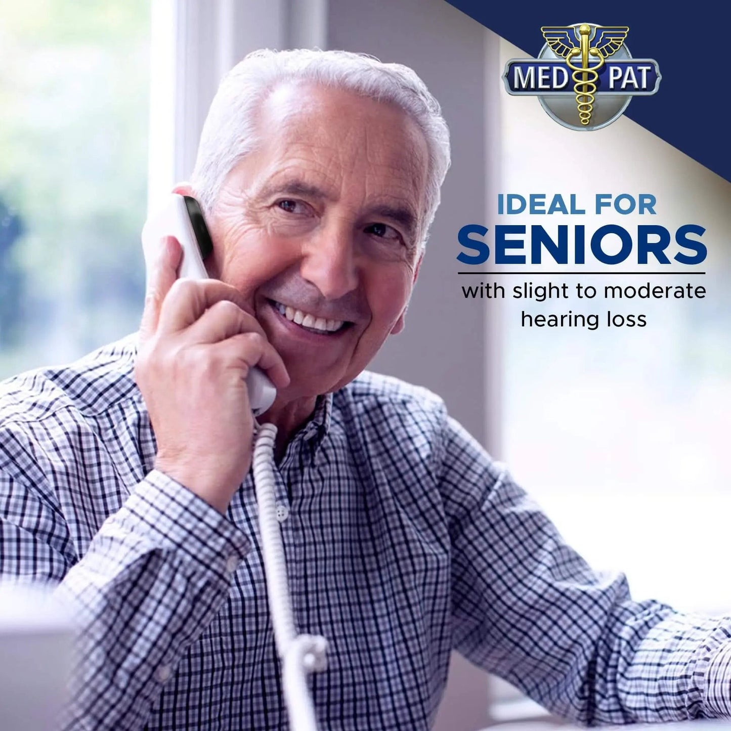 Med‑Pat XL88WP Waterproof One‑Piece Telephone – Visual Ring Light, Full‑Range Volume, High‑Visibility Keypad (White)