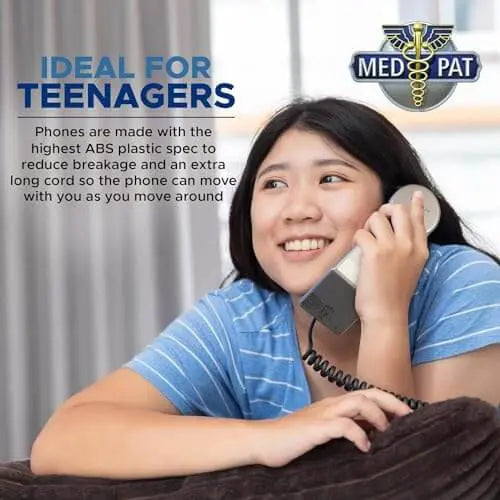 Med-Pat XL3060 Pewter Landline Phone – Volume Boost, Visual Ring Light, Hearing Aid Compatible
