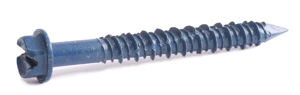 1/4 x 2 1/4 Slotted Hex Hi-Low Thread Concrete Screws Blue Ceramic Coated (1500)