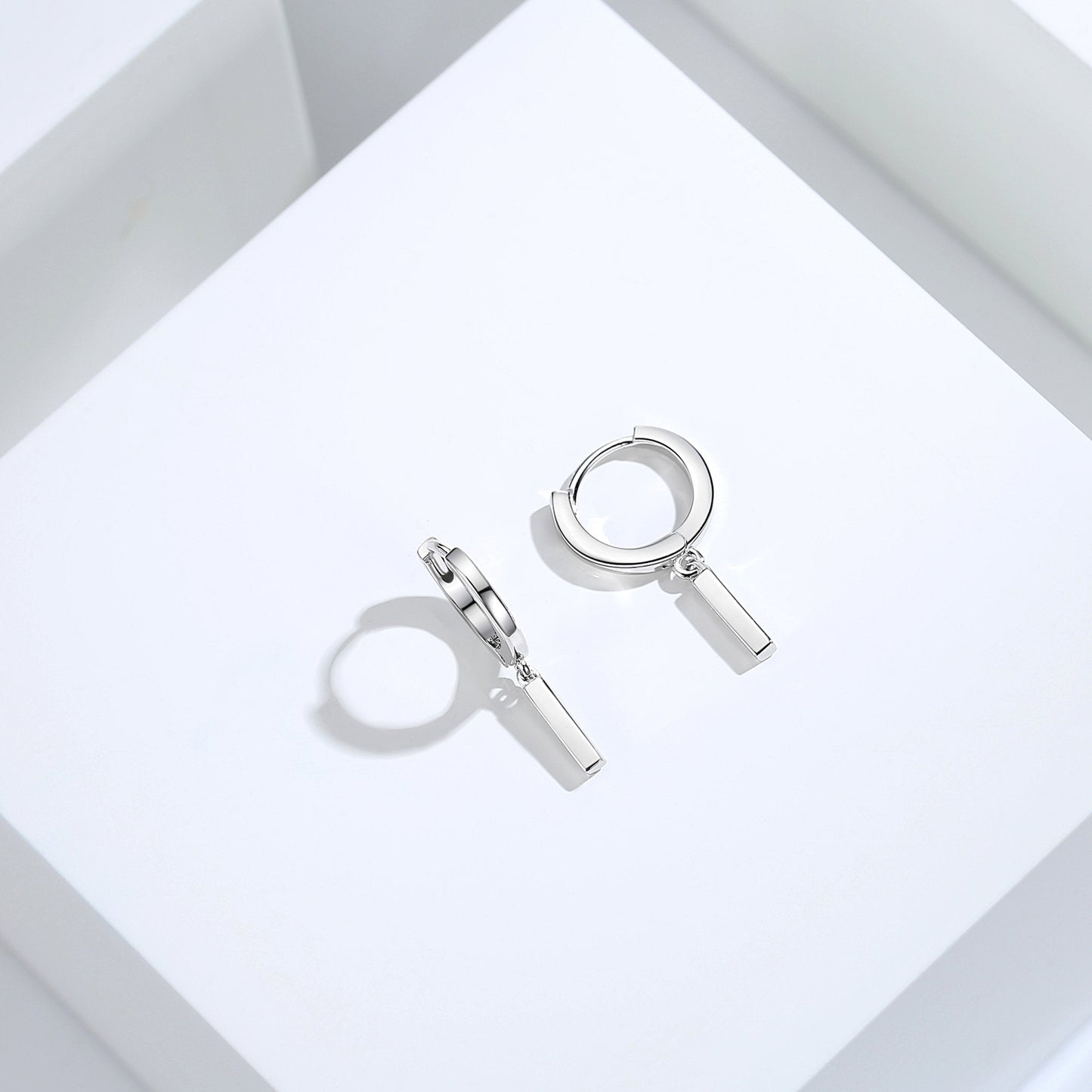 925 Sterling Silver Cubic Zirconia Dangle Bar Hoop Earrings