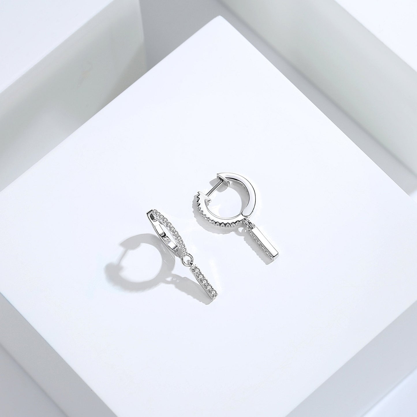 925 Sterling Silver Cubic Zirconia Dangle Bar Drop Earrings