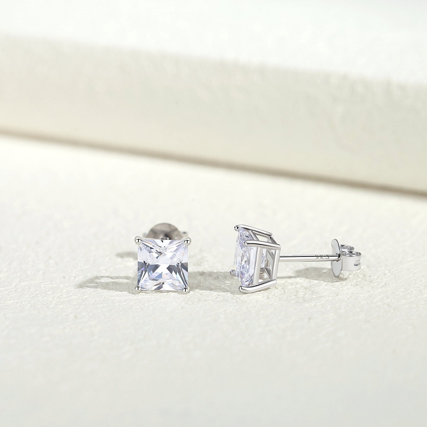 925 Sterling Silver Princess Cut Cubic Zirconia Stud Earrings