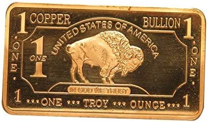 1 oz One Troy Ounce USA American Buffalo .999 Fine Copper Bullion Bar Ingot Cu Element CMCMINT
