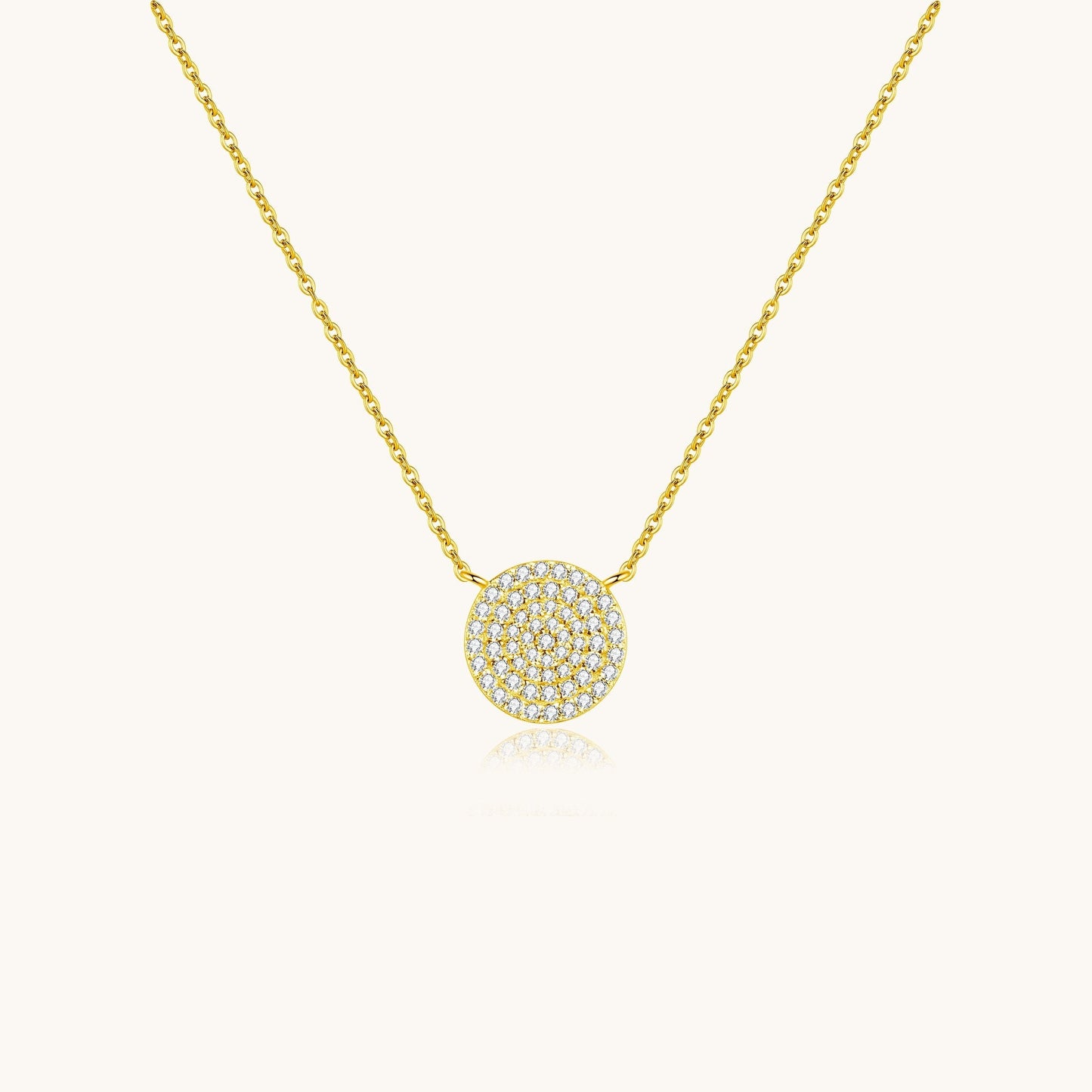925 Sterling Silver Pave Circle Disc Necklace