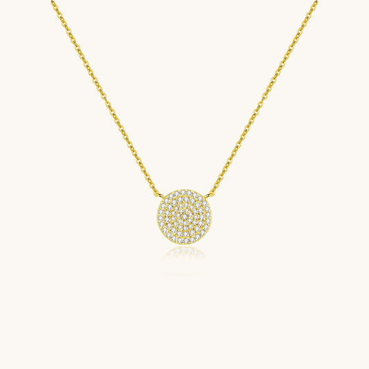 925 Sterling Silver Pave Circle Disc Necklace