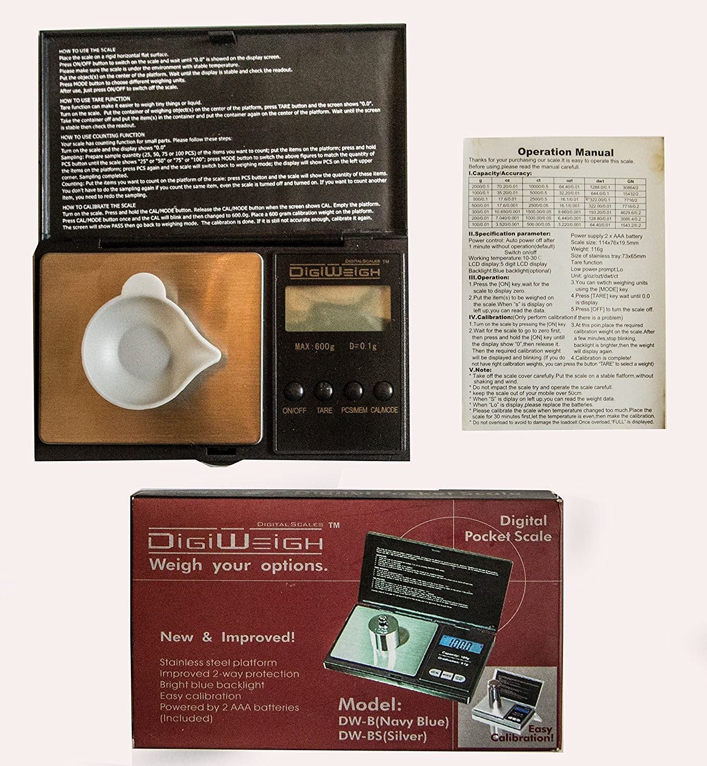 DigiWeigh DW-600BS Precision Digital Scale – 600g x 0.1g | Troy, Gram, Ounce, Grain | For Jewelry, Coins, Reloading, Scrap Metals