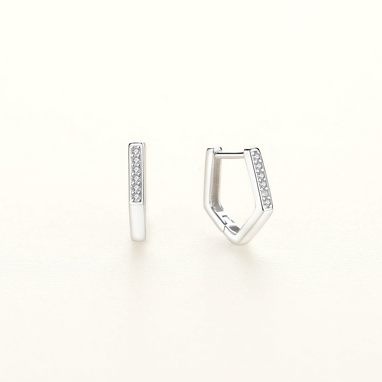 925 Sterling Silver Cubic Zirconia Diamond Pentagon Huggie Earrings