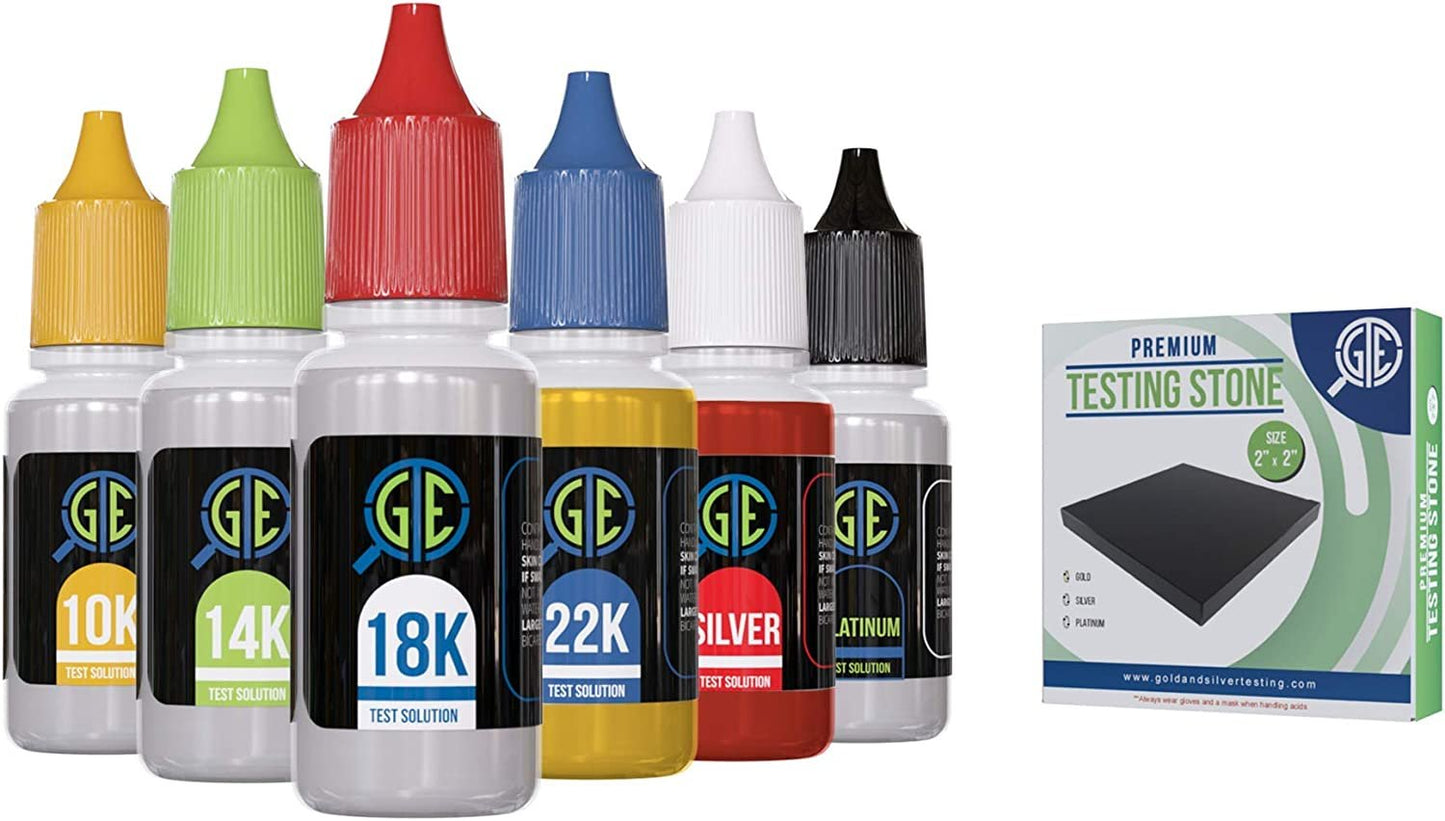 PuriTEST Precious Metal Jewelry Testing Kit Gold Silver Platinum Test Acids Wooden Box 30X Eye Loupe 10K 14K 18K 24K Needle File Cloth Acid