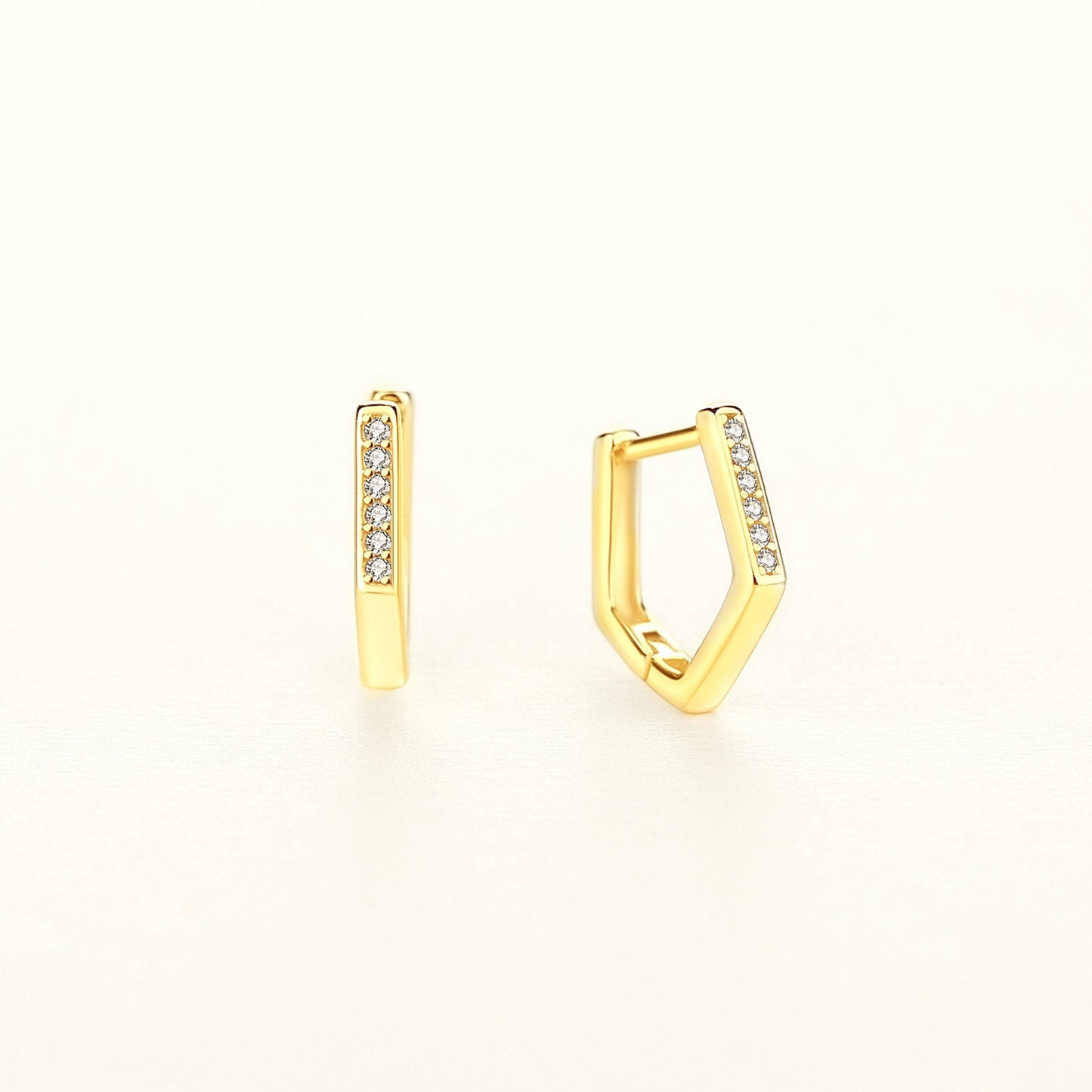 925 Sterling Silver Cubic Zirconia Diamond Pentagon Huggie Earrings