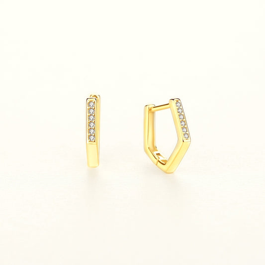 925 Sterling Silver Cubic Zirconia Diamond Pentagon Huggie Earrings