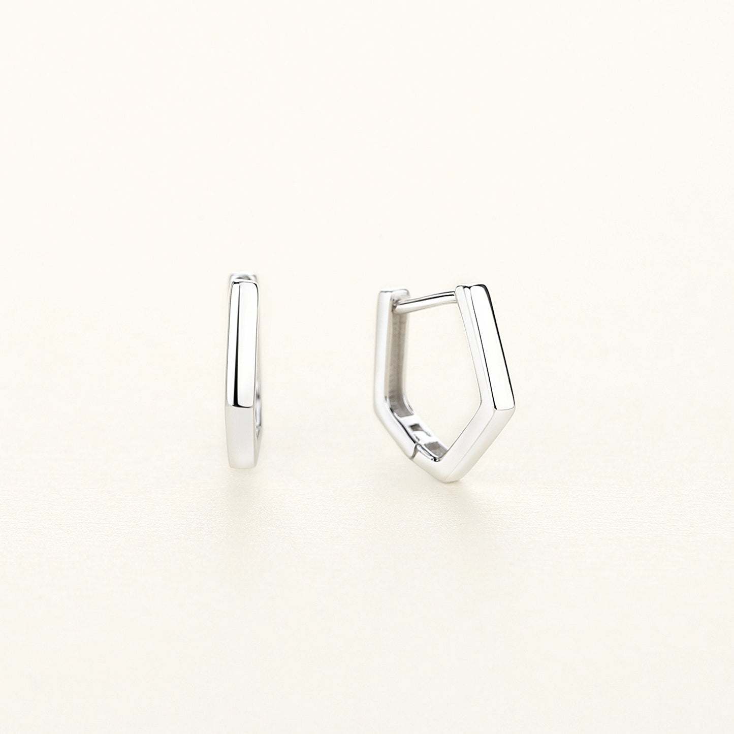 925 Sterling Silver Plain Mini Pentagon Hoop Earrings