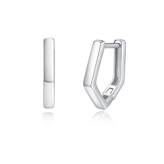 925 Sterling Silver Plain Mini Pentagon Hoop Earrings