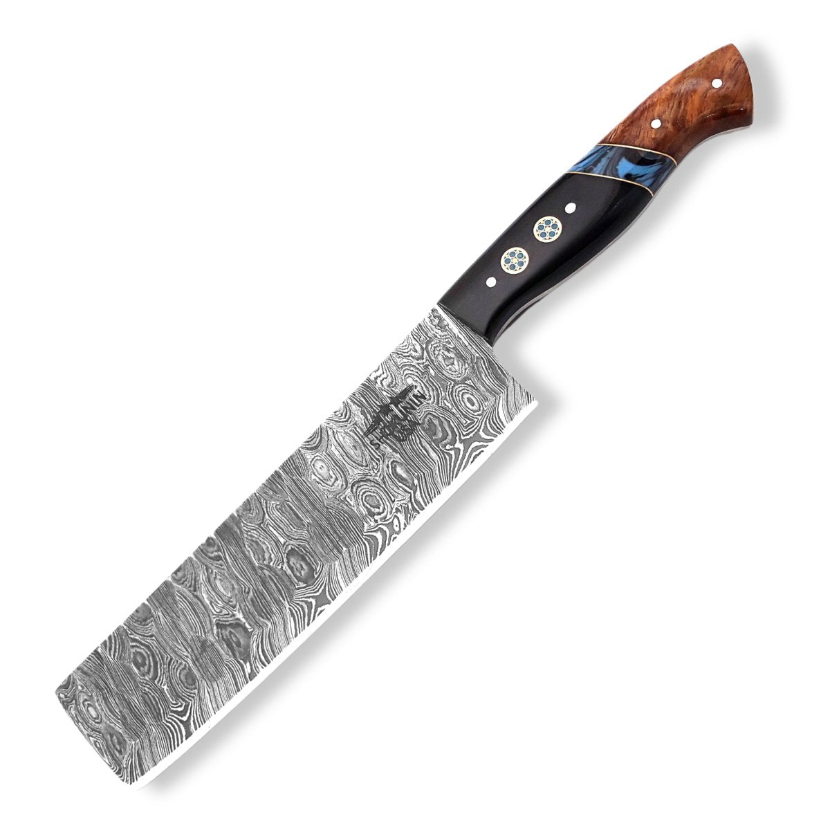 Mist Damascus Nakiri Knife with Rosewood & Resin Handle