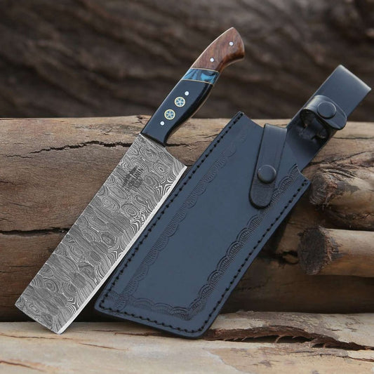 Mist Damascus Nakiri Knife with Rosewood & Resin Handle