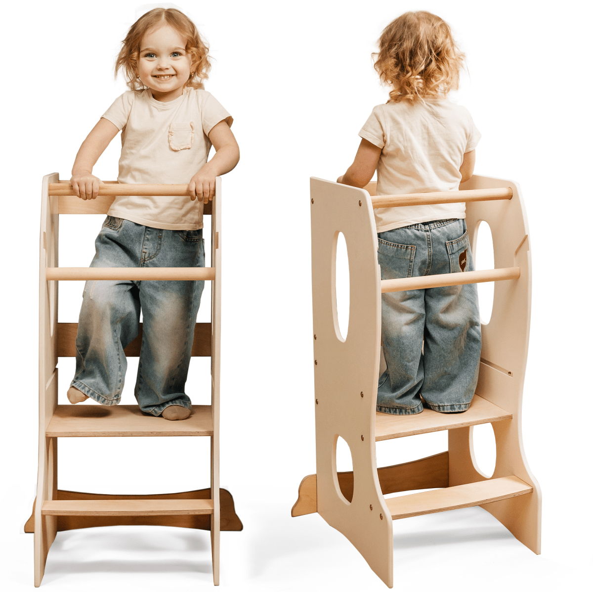 Stable Montessori Learning Tower: Wooden Growing Chair - Ivory