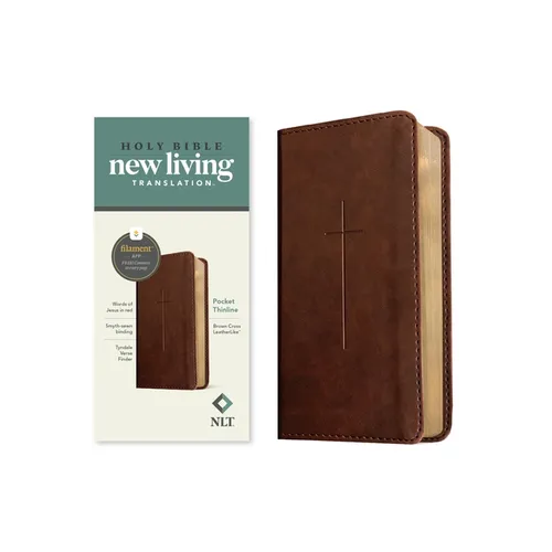 NLT Pocket Thinline Bible, Filament Enabled (Leatherlike, Brown Cross, Red Letter)