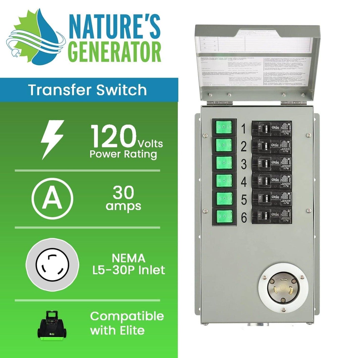 Refurbished - 120V 30A 6-Circuit Non-Automatic Transfer Switch