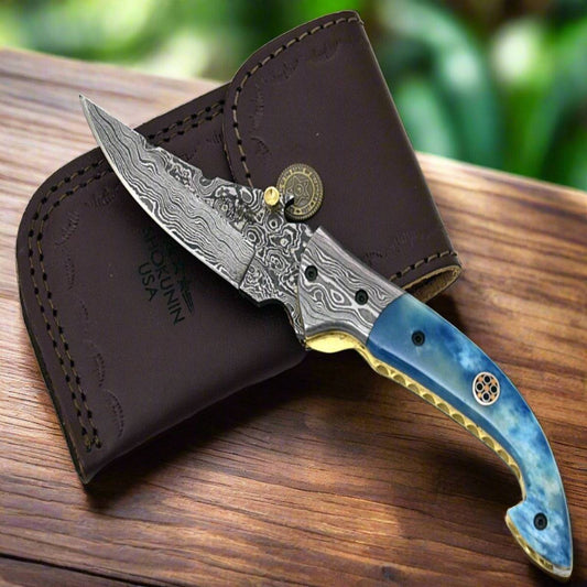 Dionysus Gentleman's Pocket Knife with Bone Handle & Leather Sheath