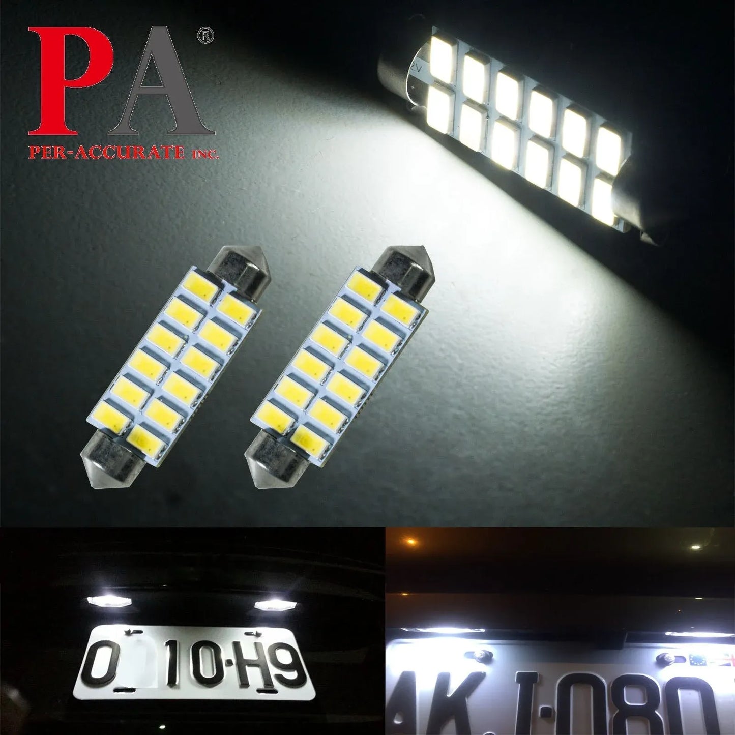 Fit For 1999-2004 Ford Mustang GT 41MM 42MM custom LED Dome Rear Reading Light Bulb 12V | White (2 Bulbs)