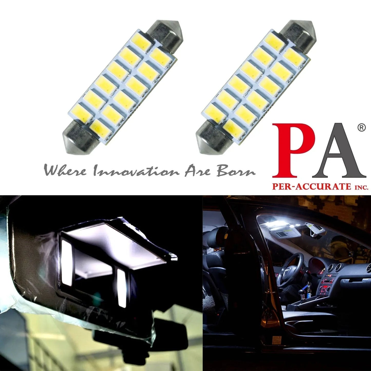 Fit For 1999-2004 Ford Mustang GT 41MM 42MM custom LED Dome Rear Reading Light Bulb 12V | White (2 Bulbs)