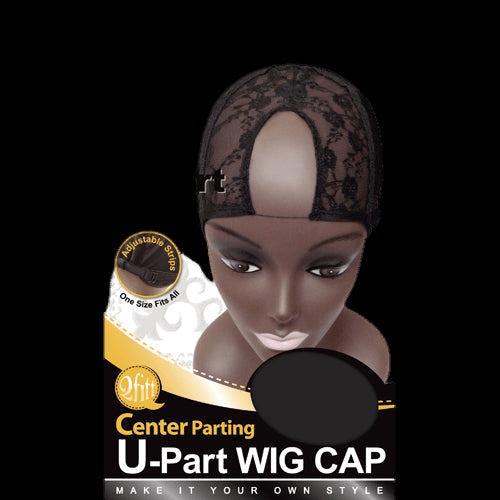 M & M U-PART WIG CAP CENTER PARTING BLACK-ADJUSTABLE STRIPS