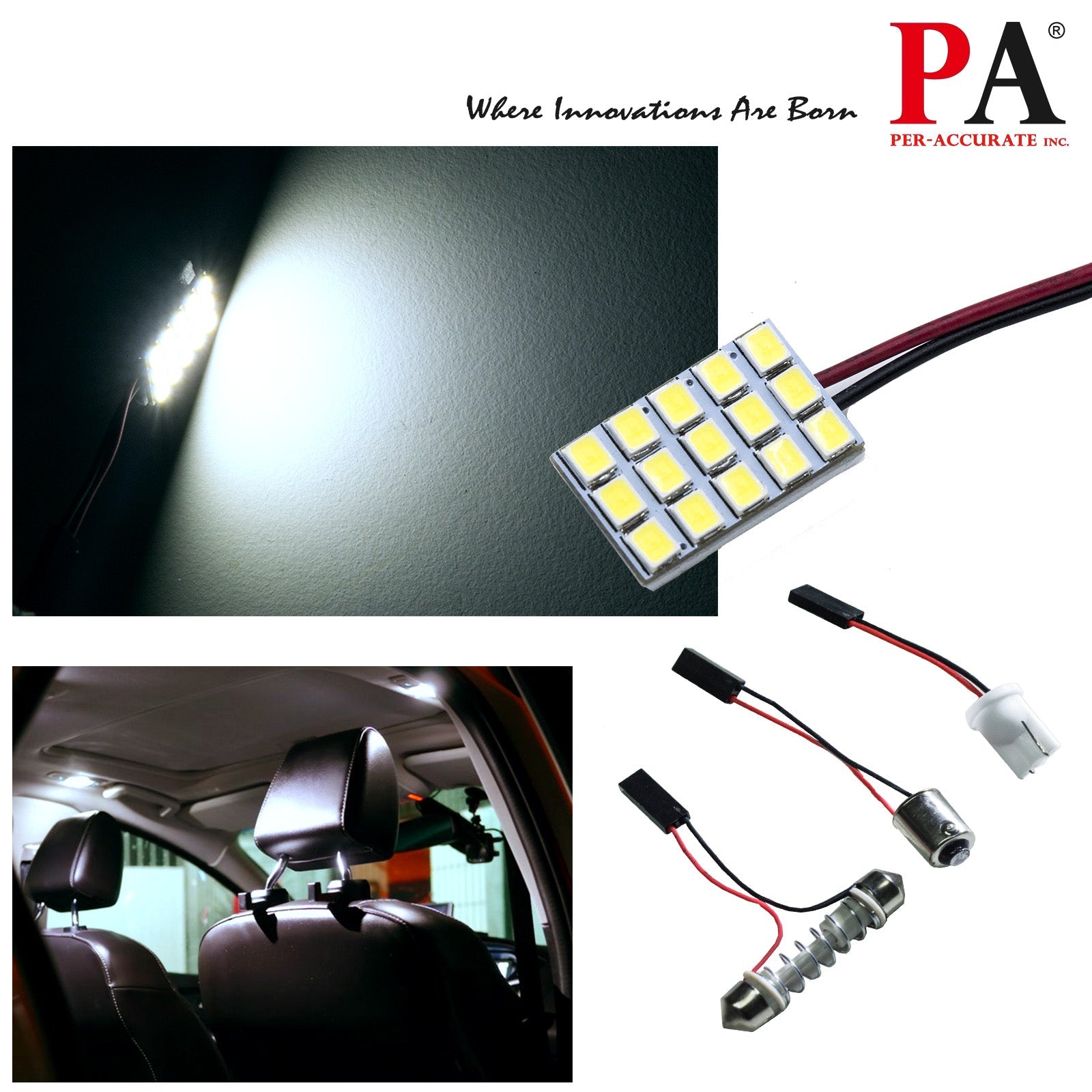 HYUGA LED Panel Board Lamps 15SMD 2835 12V 5W T10 168 194 Ba9s Festoon 28mm to 42mm for Interior, Reading, Dome, Map, Trunk, License Plate Lights (White, pack of 2) - PA LED BULB - HYUGA - Little Red General Store