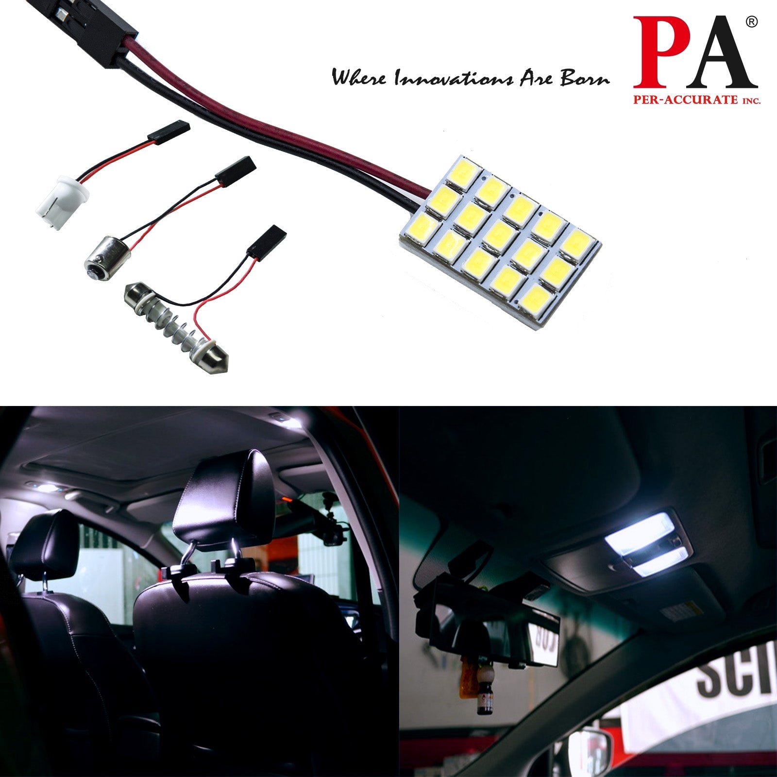 HYUGA LED Panel Board Lamps 15SMD 2835 12V 5W T10 168 194 Ba9s Festoon 28mm to 42mm for Interior, Reading, Dome, Map, Trunk, License Plate Lights (White, pack of 2) - PA LED BULB - HYUGA - Little Red General Store