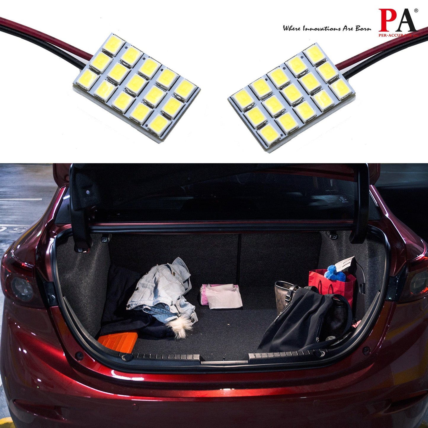 HYUGA LED Panel Board Lamps 15SMD 2835 12V 5W T10 168 194 Ba9s Festoon 28mm to 42mm for Interior, Reading, Dome, Map, Trunk, License Plate Lights (White, pack of 2) - PA LED BULB - HYUGA - Little Red General Store