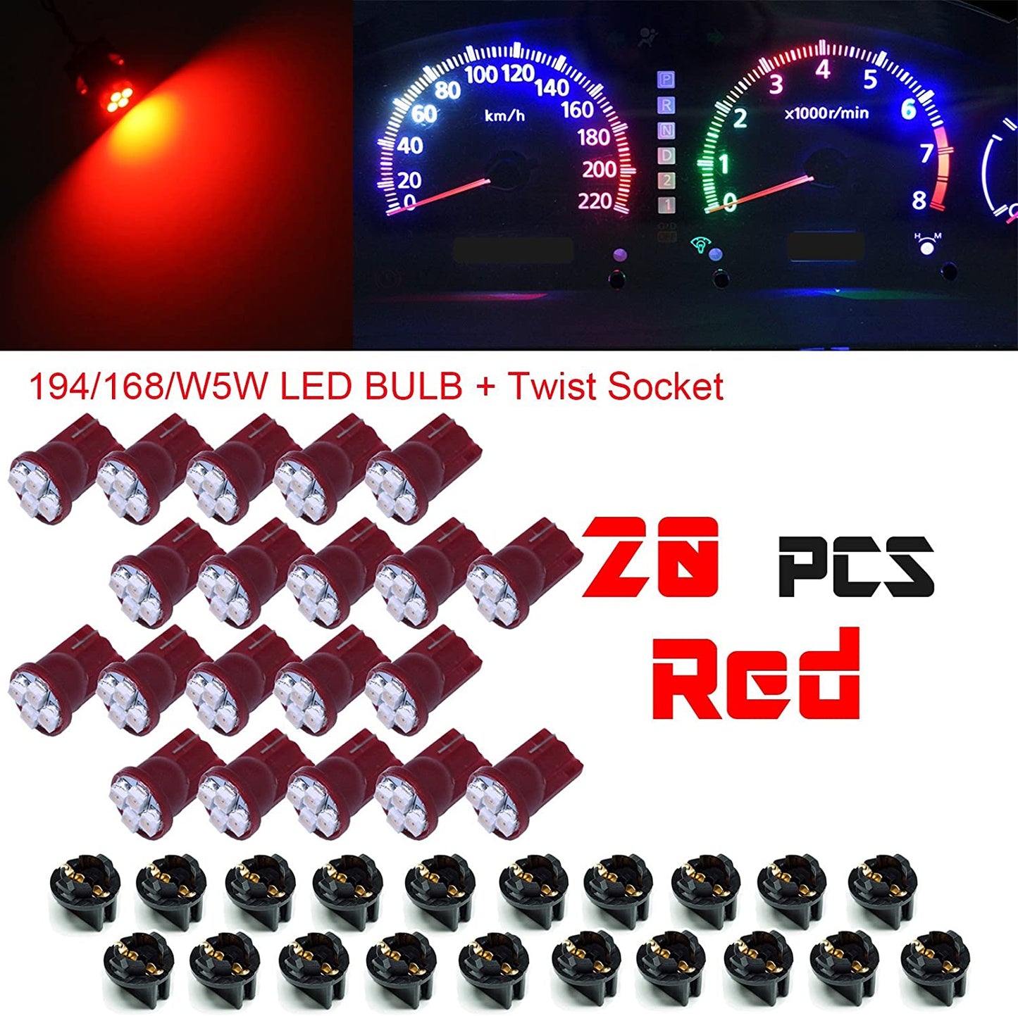 T10 168 194 12V LED instrument Panel Dash Cluster Light Bulb with 1/2" Twist Lock Socket - PA LED BULB - HYUGA - Little Red General Store