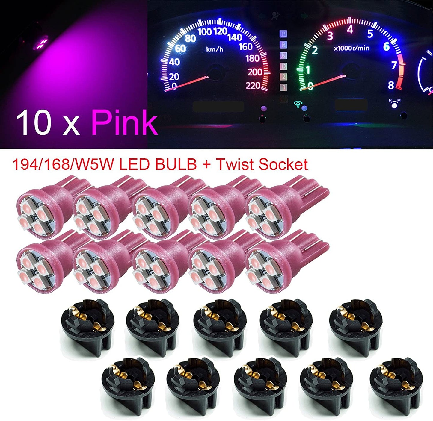 T10 168 194 12V LED instrument Panel Dash Cluster Light Bulb with 1/2" Twist Lock Socket - PA LED BULB - HYUGA - Little Red General Store