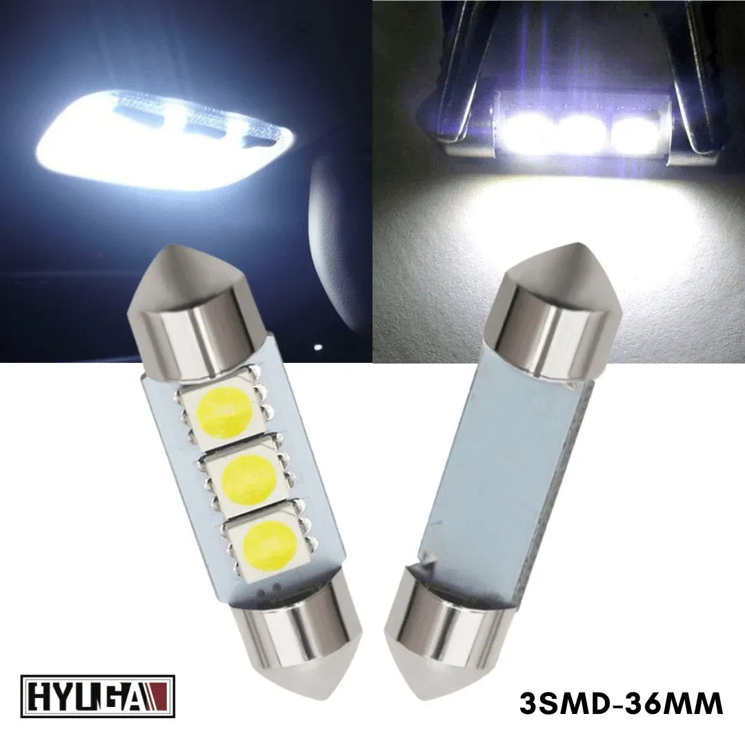 36MM 3SMD LED Dome Reading License Trunk Door Light 12V White with Polarity HYUGA (2 Bulbs) - PA LED BULB - HYUGA - Little Red General Store