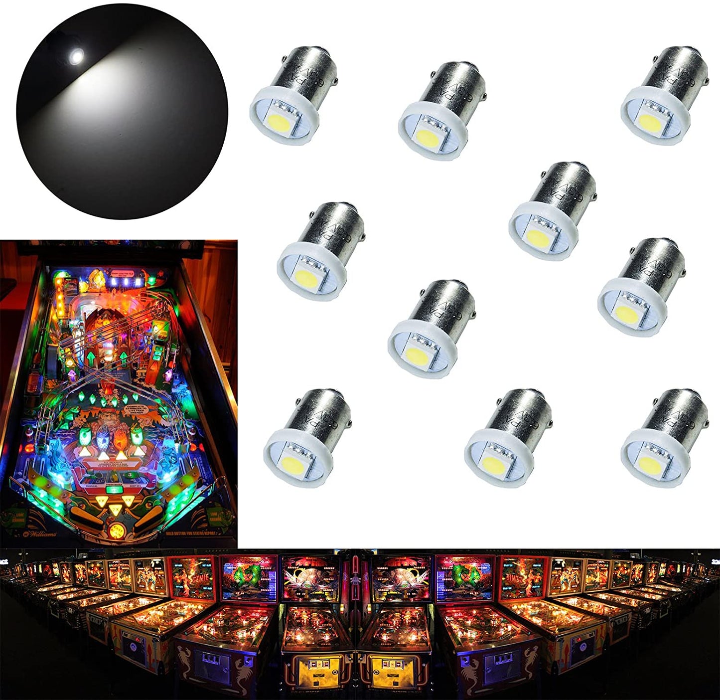 LED Bayonet LED Arcade Pinball Machine Light Bulb 1SMD BA9S 44 47 6.3V (10PCS) - PA LED BULB - HYUGA - Little Red General Store