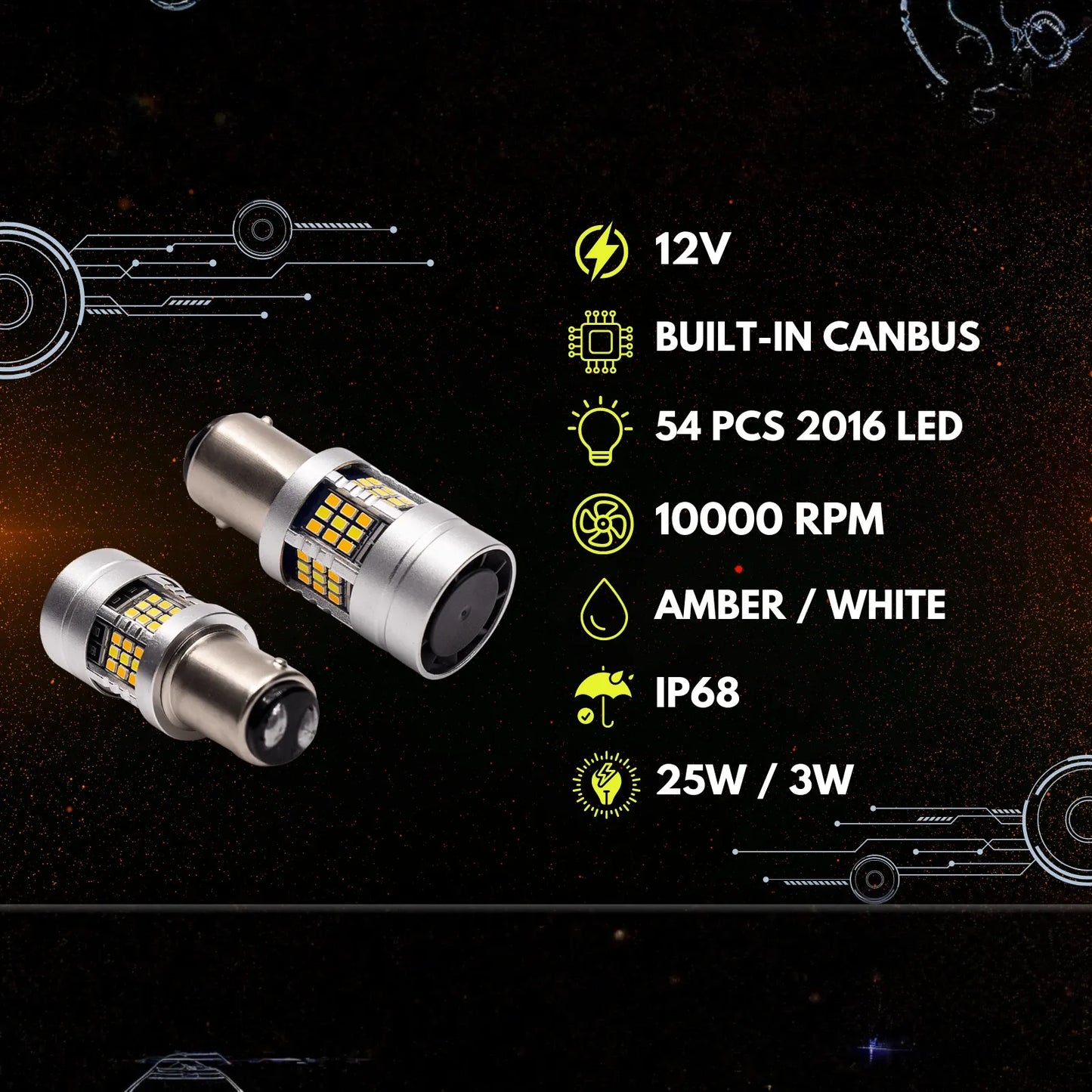 1157 2057 2357 7528 LED Turn Signal Light Anti Hyper Flash CANBUS Error Free Switchback Dual Color Bulb White Amber BAY15D | G54 Series HYUGA (Pack of 2) - PA LED BULB - HYUGA - Little Red General Store