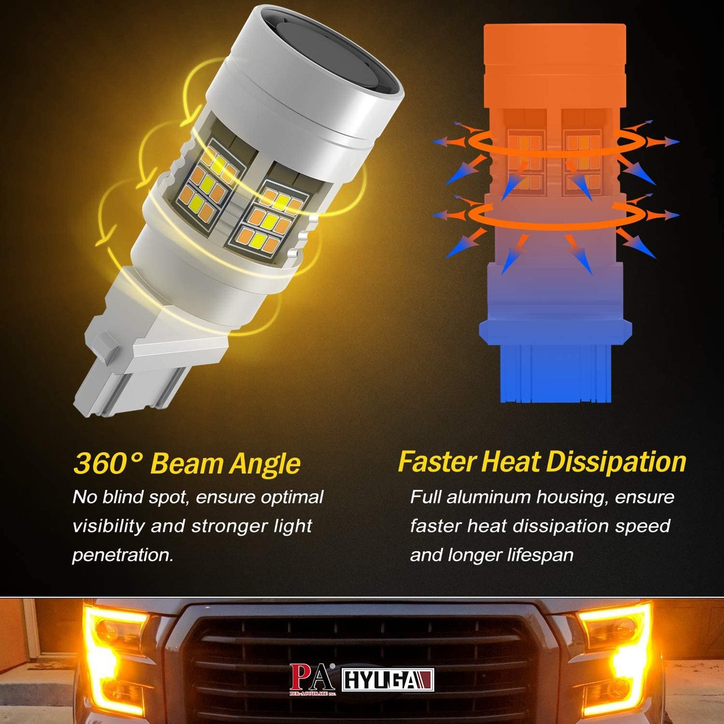 Fit For 1999 - 2004 Ford Mustang GT 3157 custom LED Front Turn Signal CANBUS Error Free White Amber | G54 Series HYUGA (Pack of 2) - PA LED BULB - HYUGA - Little Red General Store