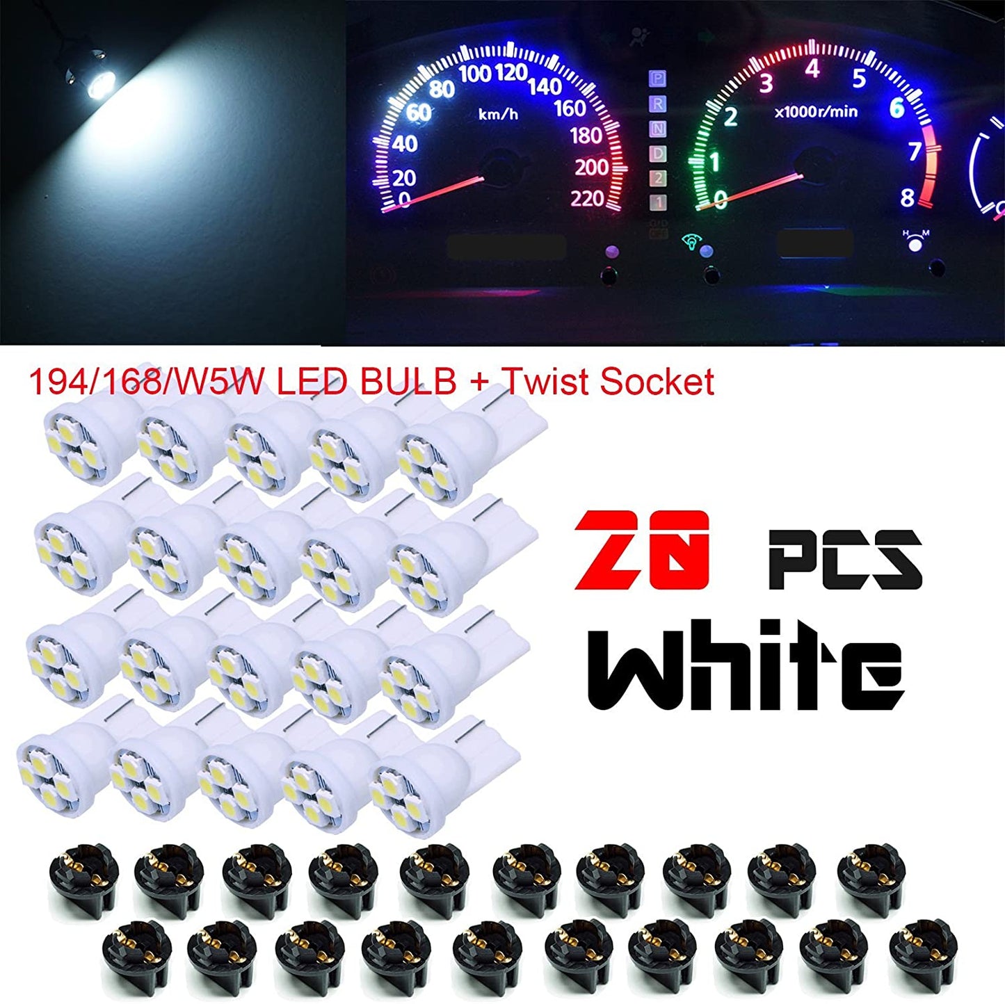 T10 168 194 12V LED instrument Panel Dash Cluster Light Bulb with 1/2" Twist Lock Socket - PA LED BULB - HYUGA - Little Red General Store