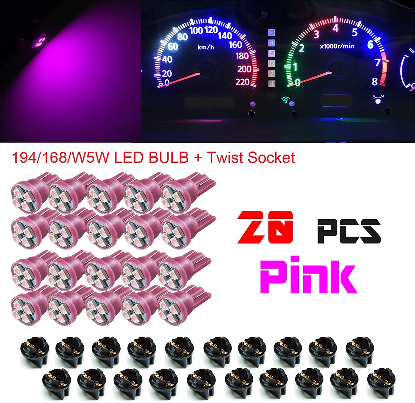 T10 168 194 12V LED instrument Panel Dash Cluster Light Bulb with 1/2" Twist Lock Socket - PA LED BULB - HYUGA - Little Red General Store