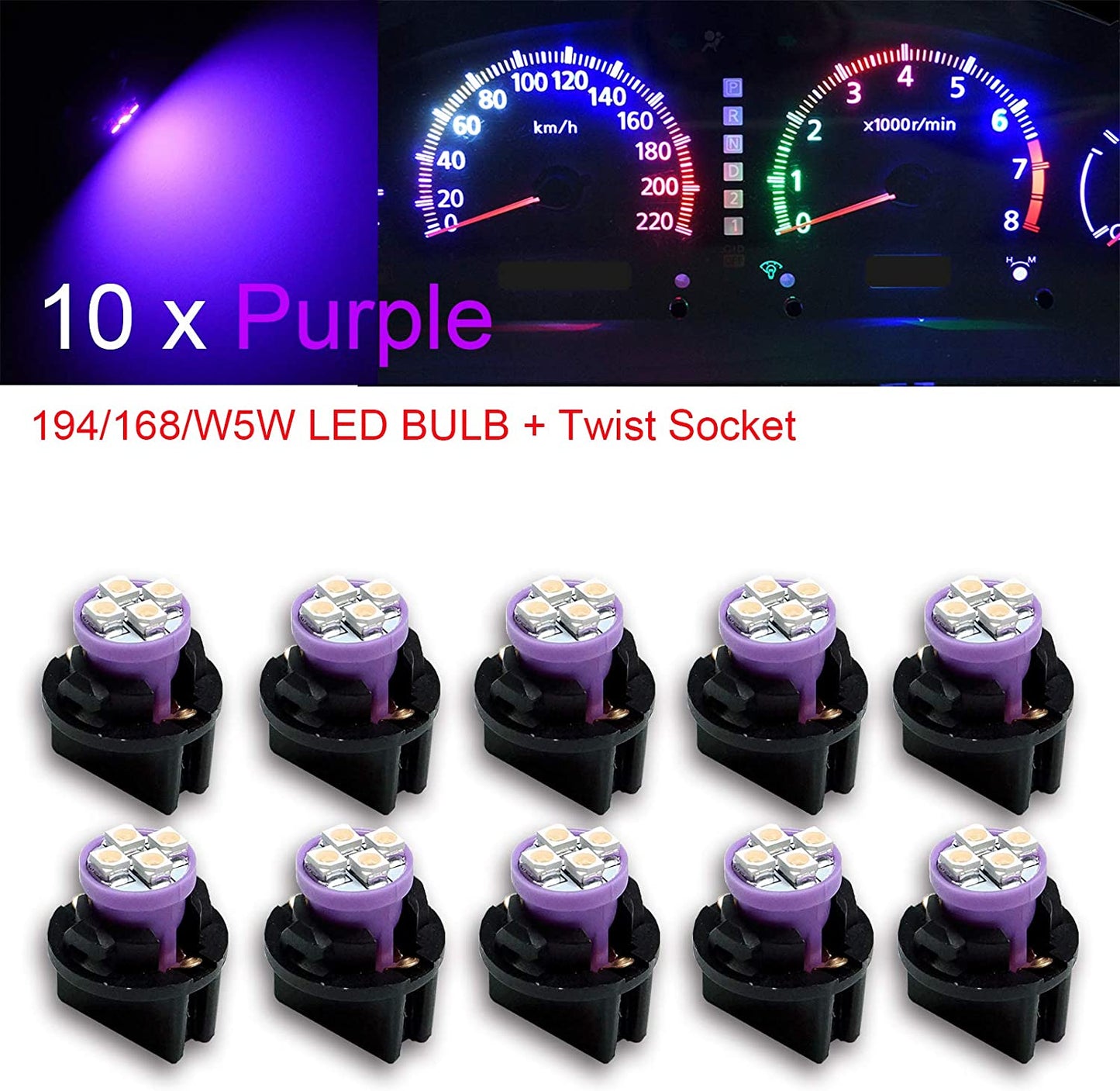 T10 168 194 12V LED instrument Panel Dash Cluster Light Bulb with 1/2" Twist Lock Socket - PA LED BULB - HYUGA - Little Red General Store
