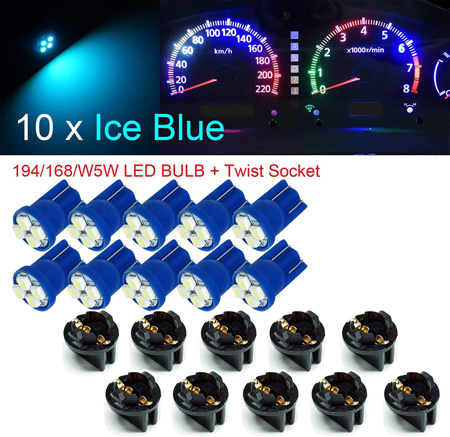 T10 168 194 12V LED instrument Panel Dash Cluster Light Bulb with 1/2" Twist Lock Socket - PA LED BULB - HYUGA - Little Red General Store