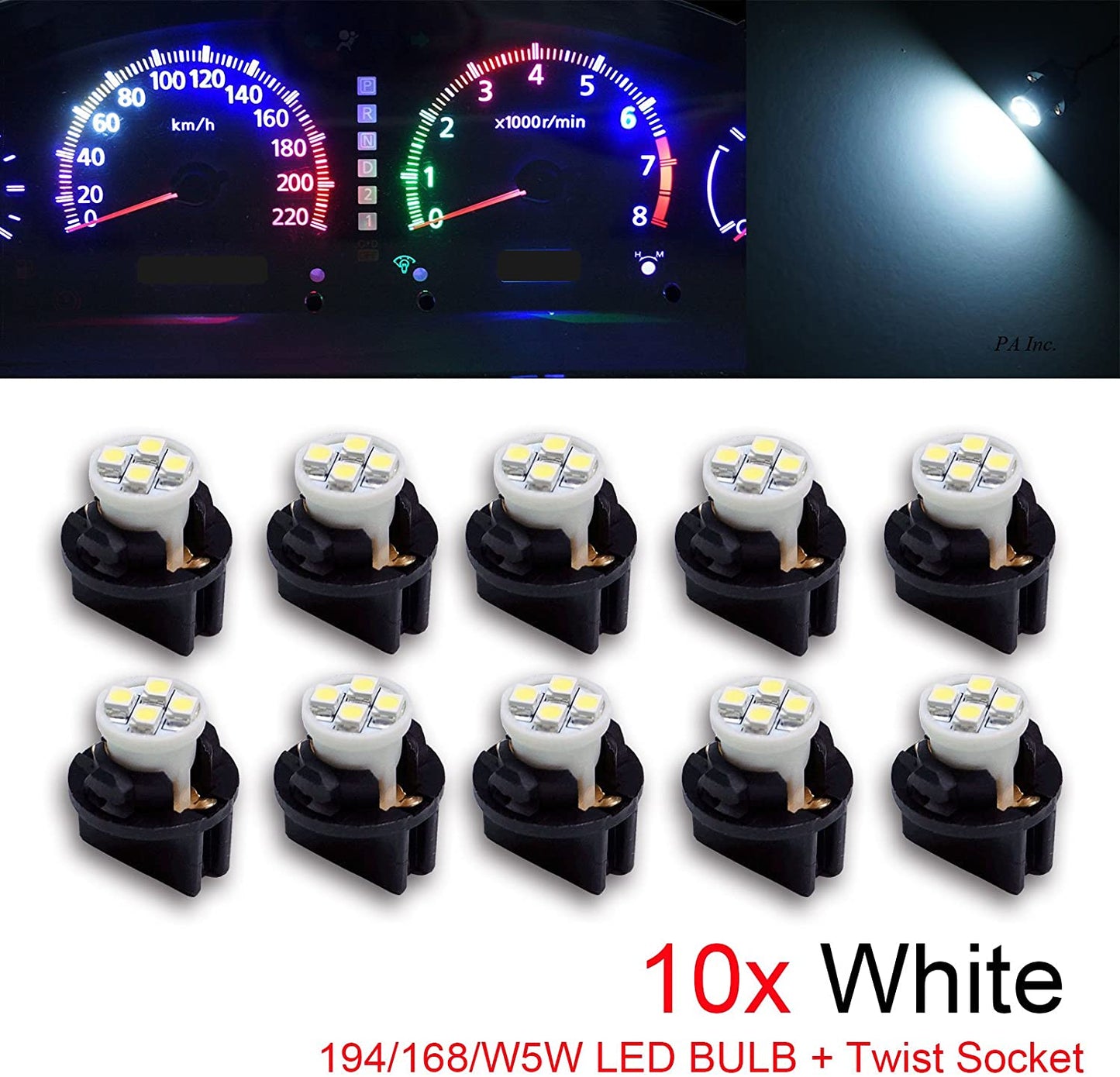 T10 168 194 12V LED instrument Panel Dash Cluster Light Bulb with 1/2" Twist Lock Socket - PA LED BULB - HYUGA - Little Red General Store